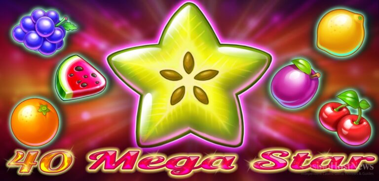 40 Mega Star slot key art by CT Interactive, classic fruit theme with Seven Wild and Star Scatter symbols