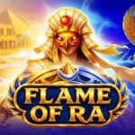 Flame of Ra slot key art by Evoplay, ancient Egypt theme featuring the falcon-headed god Ra with Bonus Buy badge