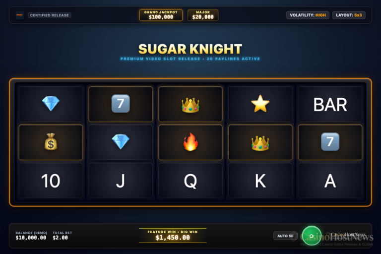 Sugar Knight in-game slot machine interface by Dynabit Gaming