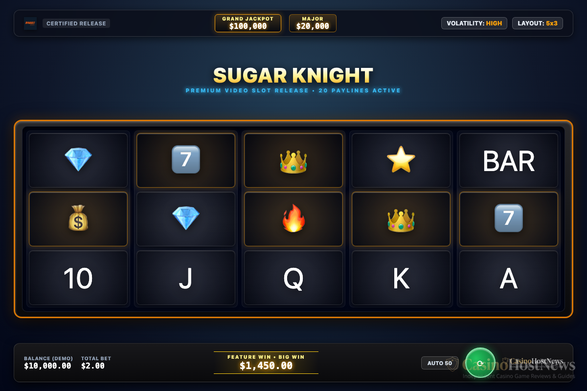 Sugar Knight in-game slot machine interface by Dynabit Gaming