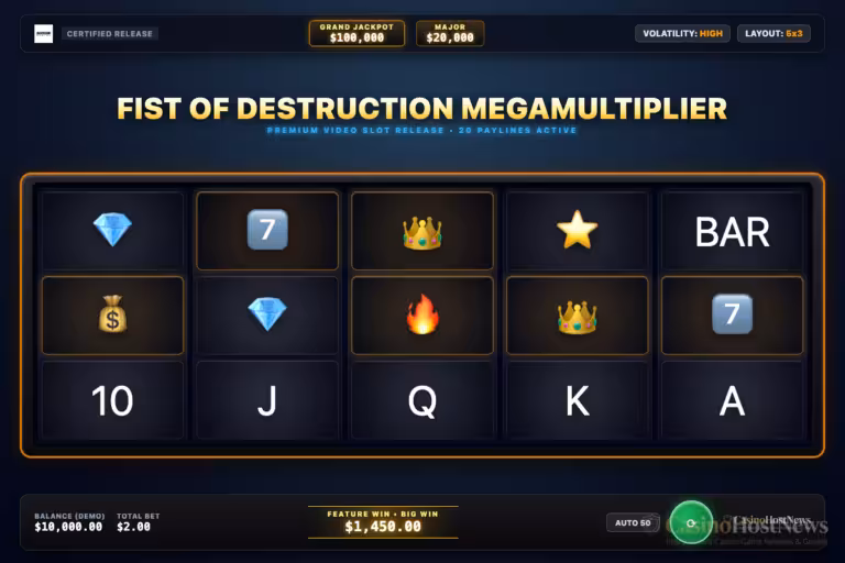 Fist of Destruction Megamultiplier in-game slot machine interface by Hacksaw Gaming