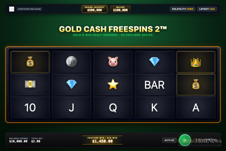 Gold Cash Freespins 2™ in-game slot machine interface by Inspired Entertainment