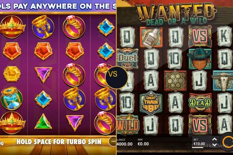 Gates of Olympus actual reels vs Wanted Dead or a Wild actual reels side by side showdown