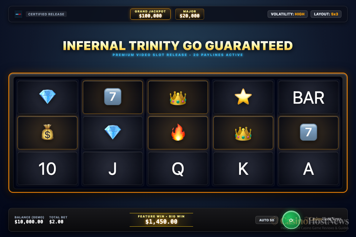 Infernal Trinity GO Guaranteed slot review card by CasinoHostNews