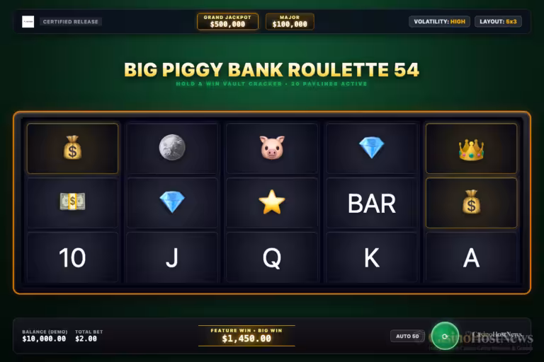 Big Piggy Bank Roulette 54 in-game slot machine interface by Inspired Entertainment