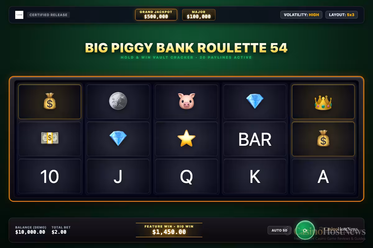 Big Piggy Bank Roulette 54 in-game slot machine interface by Inspired Entertainment